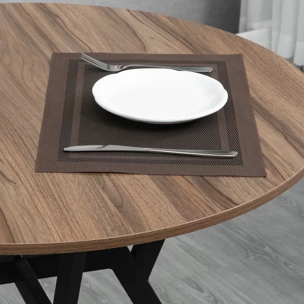 Industrial Dining Table with Round Top Steel Legs for Kitchen Dining Room Brown - Image 8