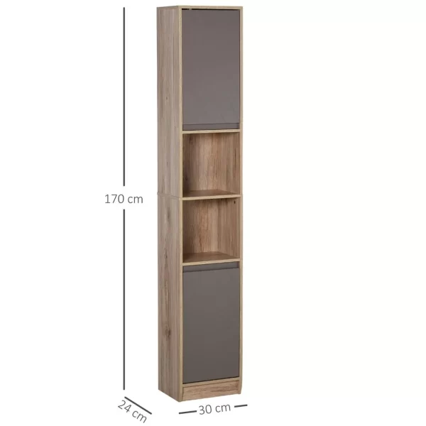 170cm Freestanding Storage Cabinet Slimline Unit w/ 2 Cupboards 2 Compartments - Image 3