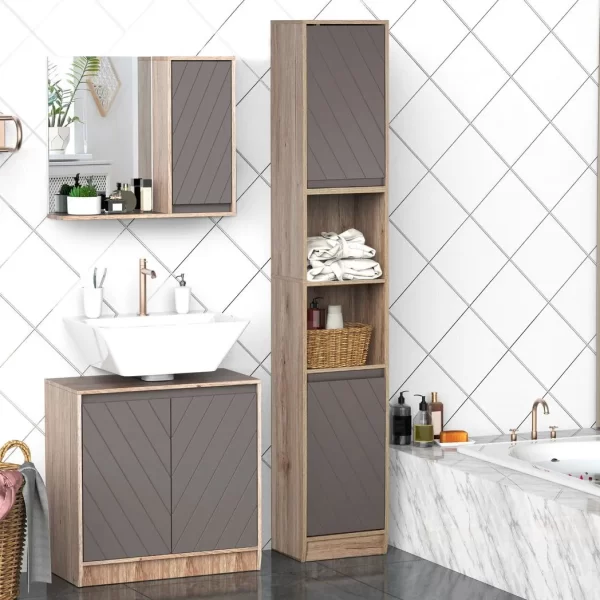170cm Freestanding Storage Cabinet Slimline Unit w/ 2 Cupboards 2 Compartments - Image 4