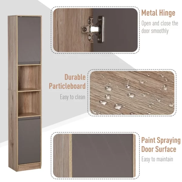 170cm Freestanding Storage Cabinet Slimline Unit w/ 2 Cupboards 2 Compartments - Image 5