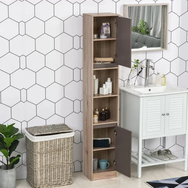 170cm Freestanding Storage Cabinet Slimline Unit w/ 2 Cupboards 2 Compartments - Image 8