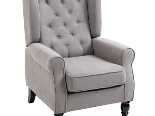 Retro Accent Chair Wingback Armchair with Wood Frame for Living Room Grey
