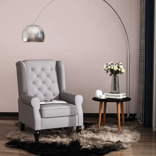 Retro Accent Chair Wingback Armchair with Wood Frame for Living Room Grey - Image 2