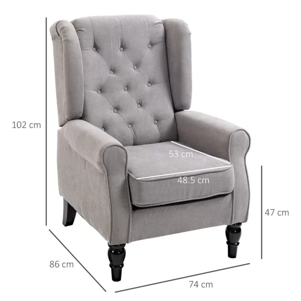 Retro Accent Chair Wingback Armchair with Wood Frame for Living Room Grey - Image 3