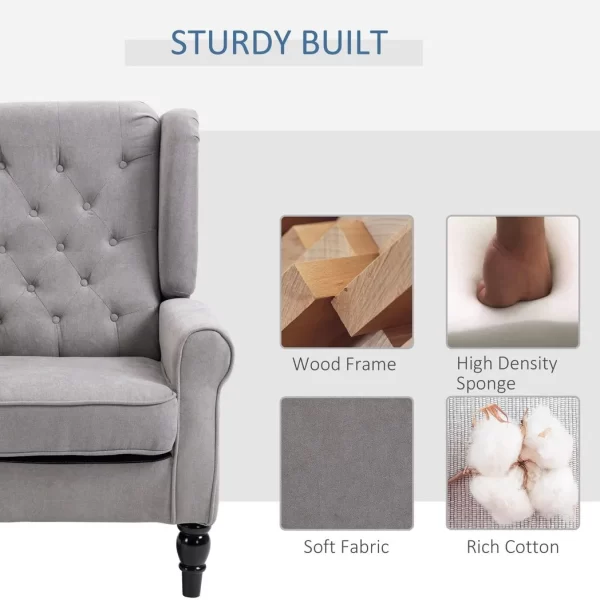 Retro Accent Chair Wingback Armchair with Wood Frame for Living Room Grey - Image 4