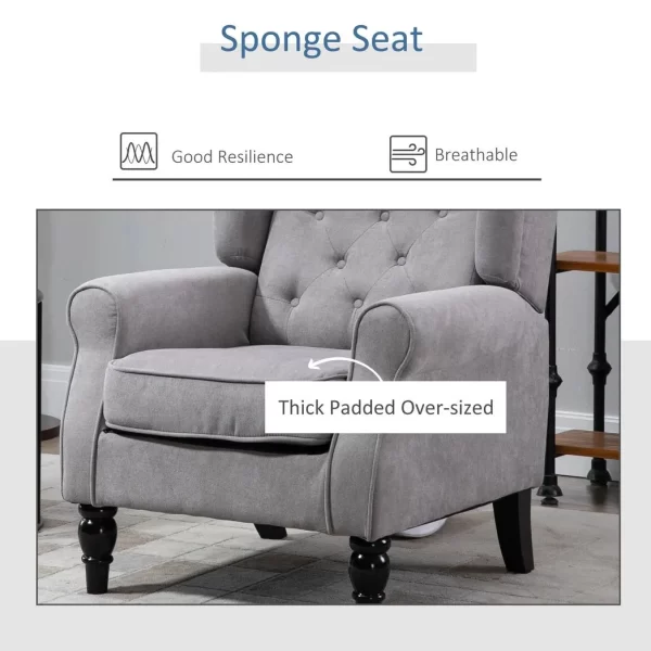 Retro Accent Chair Wingback Armchair with Wood Frame for Living Room Grey - Image 6