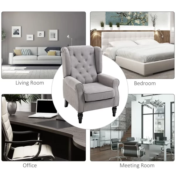 Retro Accent Chair Wingback Armchair with Wood Frame for Living Room Grey - Image 7
