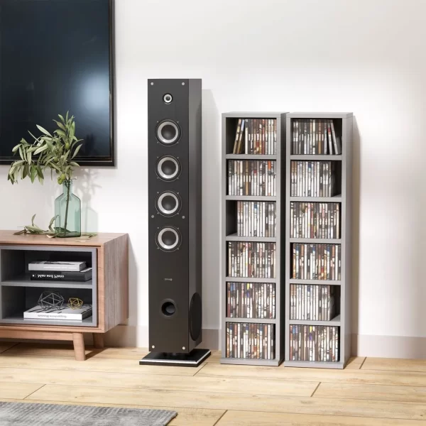Set of 2 CD Media Display Shelf Unit Tower Rack w/ Adjustable Shelves Grey - Image 2