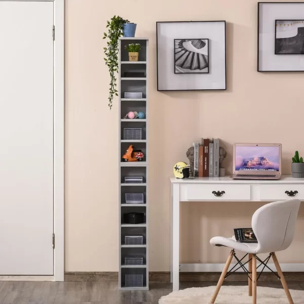 Set of 2 CD Media Display Shelf Unit Tower Rack w/ Adjustable Shelves Grey - Image 4