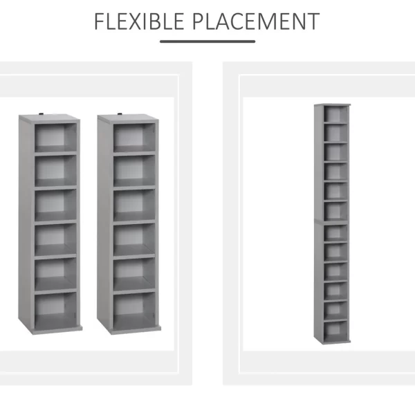 Set of 2 CD Media Display Shelf Unit Tower Rack w/ Adjustable Shelves Grey - Image 6