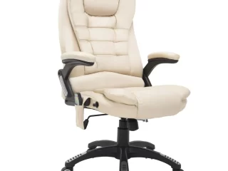 Executive Office Chair with Massage and Heat PU Leather Reclining Chair, Beige