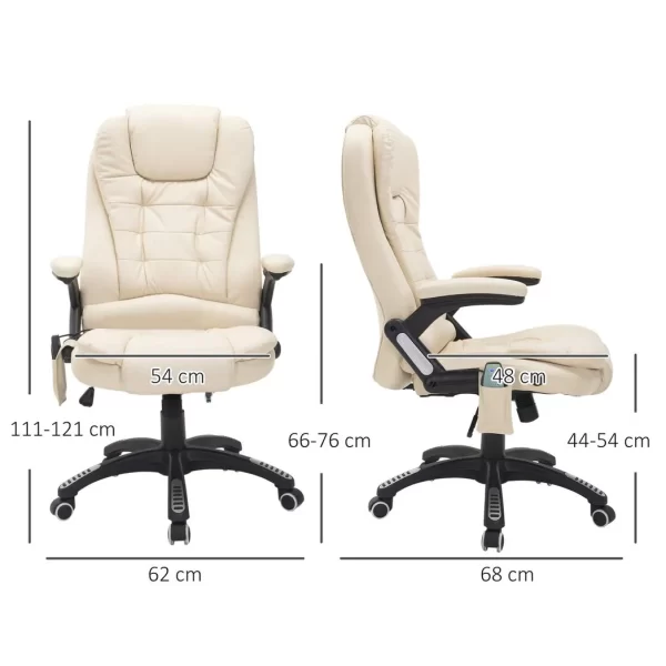 Executive Office Chair with Massage and Heat PU Leather Reclining Chair, Beige - Image 3