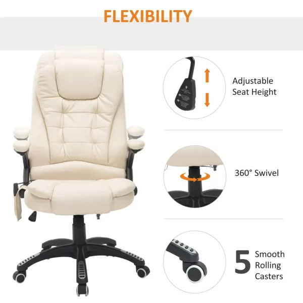 Executive Office Chair with Massage and Heat PU Leather Reclining Chair, Beige - Image 5