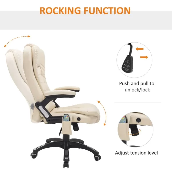 Executive Office Chair with Massage and Heat PU Leather Reclining Chair, Beige - Image 6