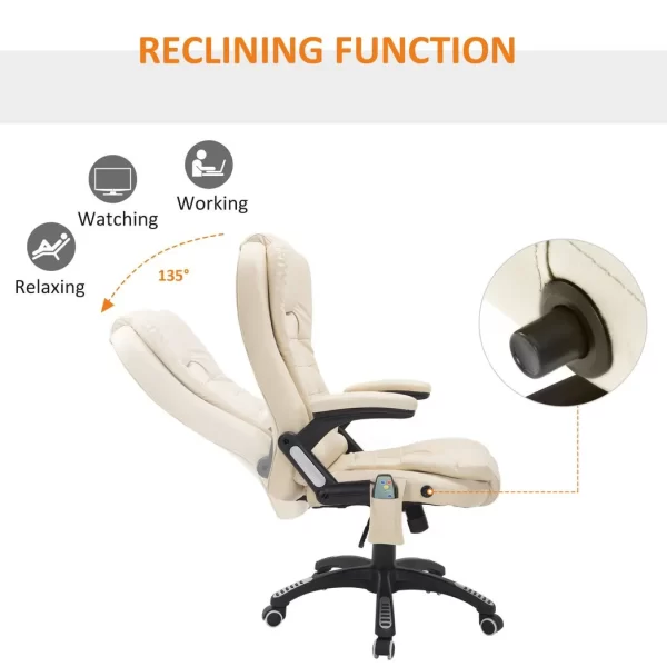Executive Office Chair with Massage and Heat PU Leather Reclining Chair, Beige - Image 7