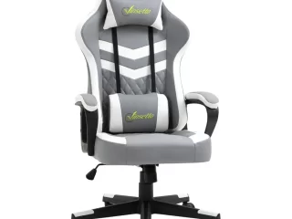 Racing Gaming Chair w/ Lumbar Support, Headrest, Gamer Office Chair, Grey White