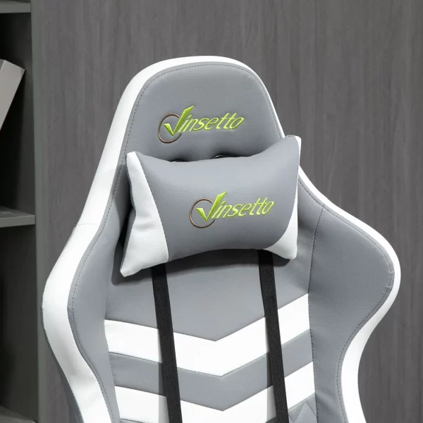 Racing Gaming Chair w/ Lumbar Support, Headrest, Gamer Office Chair, Grey White - Image 8