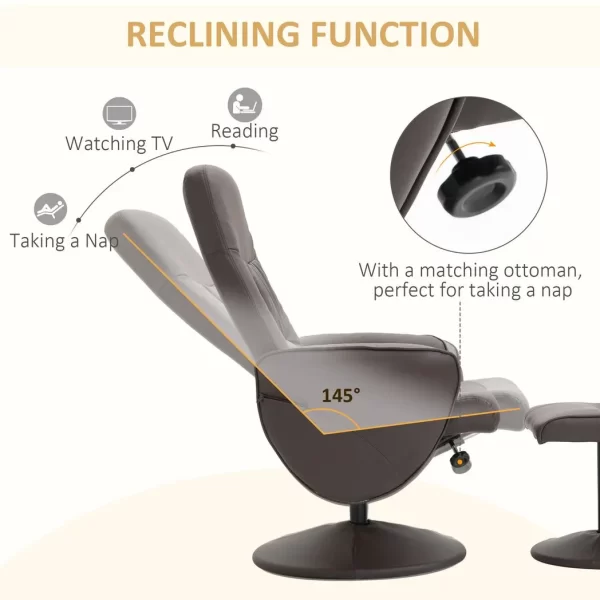 2 Pcs Reclining Armchair Ottoman 360 Swivel Home Furniture PU Leather Brown - Image 4