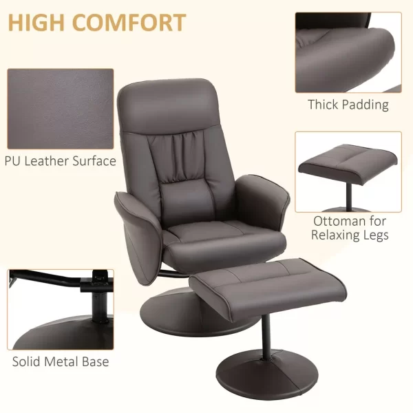 2 Pcs Reclining Armchair Ottoman 360 Swivel Home Furniture PU Leather Brown - Image 6