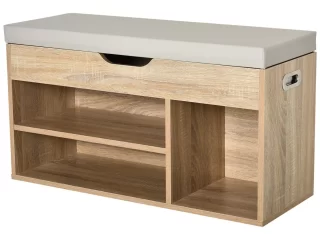 Sit-On Shoe Storage w/ Hidden Compartment Handles Sponge Top 80x30x43 cm Grey