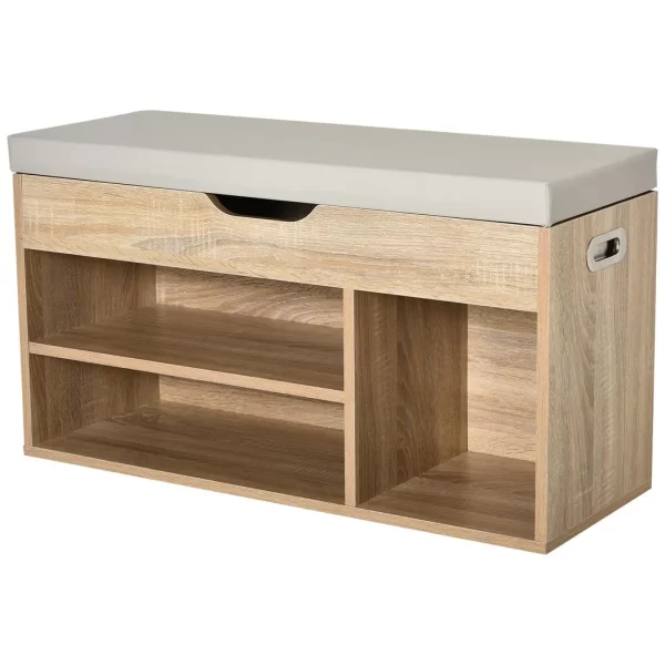 Sit-On Shoe Storage w/ Hidden Compartment Handles Sponge Top 80x30x43 cm Grey