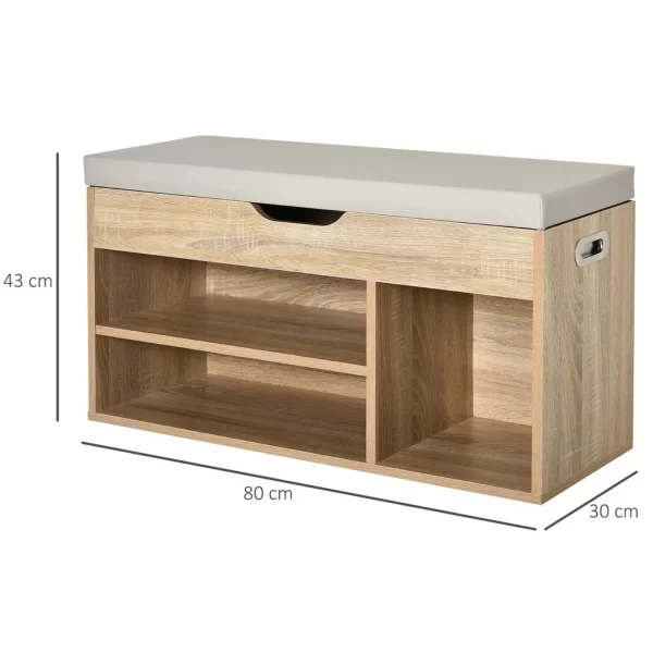 Sit-On Shoe Storage w/ Hidden Compartment Handles Sponge Top 80x30x43 cm Grey - Image 3