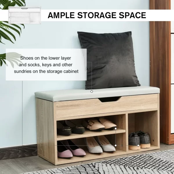Sit-On Shoe Storage w/ Hidden Compartment Handles Sponge Top 80x30x43 cm Grey - Image 4