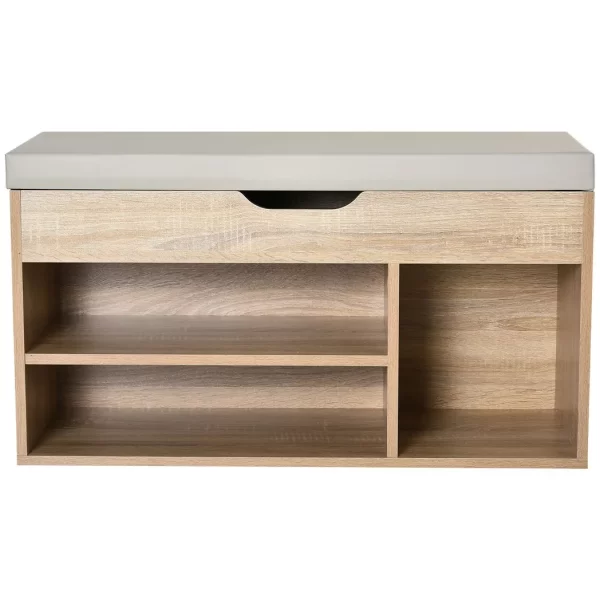 Sit-On Shoe Storage w/ Hidden Compartment Handles Sponge Top 80x30x43 cm Grey - Image 8