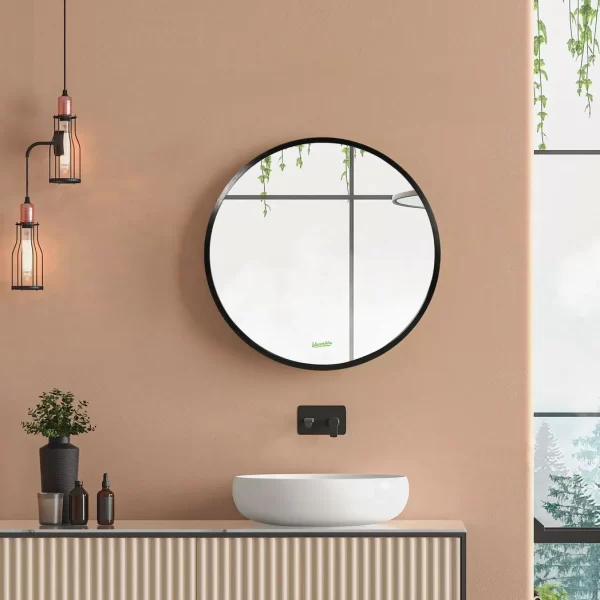 Modern Wall-mounted Vanity Mirror for Bedroom Bathroom Washroom, Black, 40x40cm - Image 2