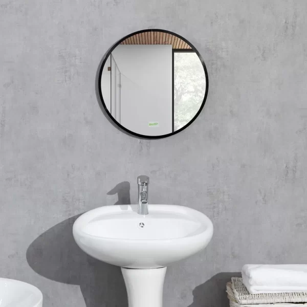 Modern Wall-mounted Vanity Mirror for Bedroom Bathroom Washroom, Black, 40x40cm - Image 8