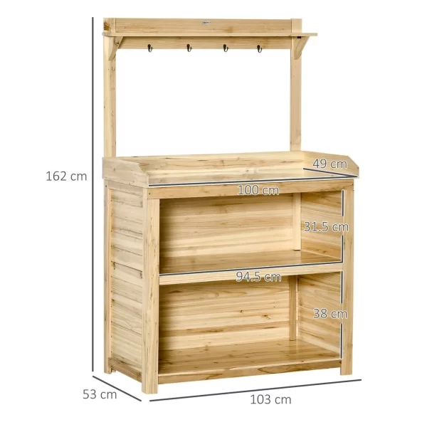 Garden Potting Bench Table Workstation w/ Galvanized Tabletop, Storage Shelves - Image 3