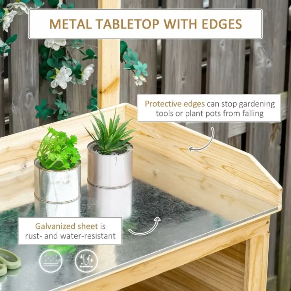 Garden Potting Bench Table Workstation w/ Galvanized Tabletop, Storage Shelves - Image 4