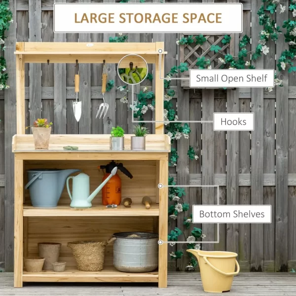 Garden Potting Bench Table Workstation w/ Galvanized Tabletop, Storage Shelves - Image 5