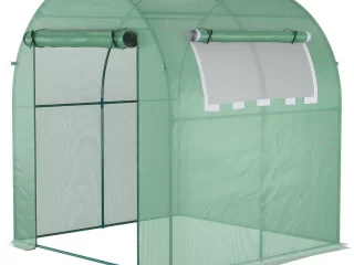 Polytunnel Greenhouse for Garden W/ Mesh Window and Steel Frame, 1.8 x 1.8 x 2 m