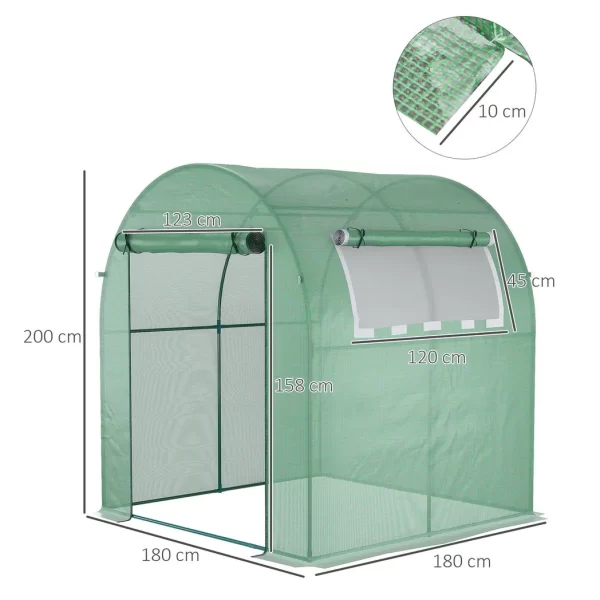 Polytunnel Greenhouse for Garden W/ Mesh Window and Steel Frame, 1.8 x 1.8 x 2 m - Image 3