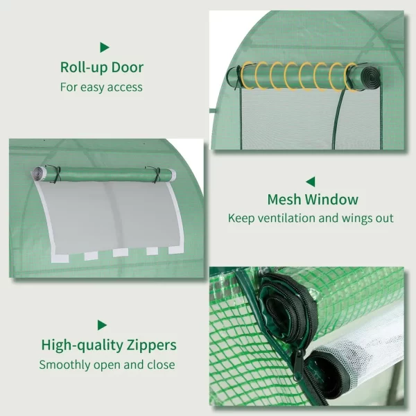 Polytunnel Greenhouse for Garden W/ Mesh Window and Steel Frame, 1.8 x 1.8 x 2 m - Image 6