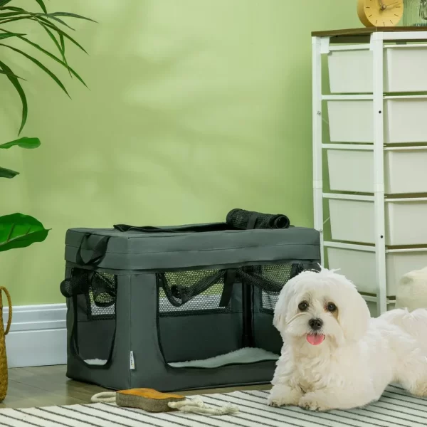 48.5cm Foldable Pet Carrier, Cat Bag w/ Cushion, for Miniature Dogs - Grey - Image 2