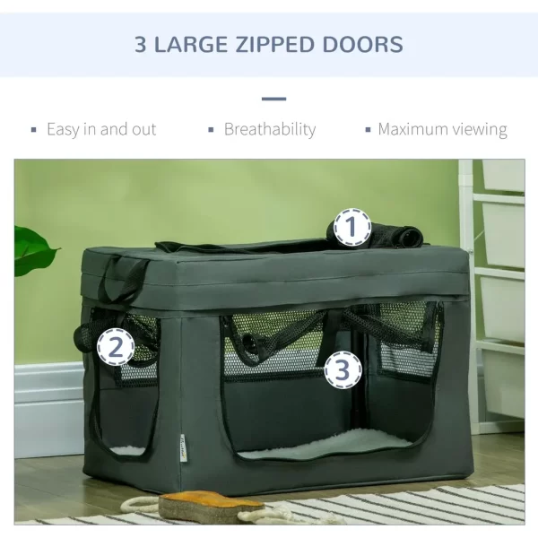48.5cm Foldable Pet Carrier, Cat Bag w/ Cushion, for Miniature Dogs - Grey - Image 4