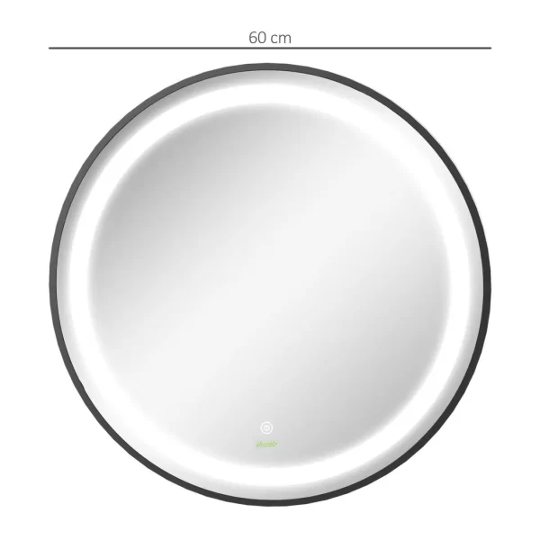 LED Smart Bathroom Mirror Wall Mounted Round Vanity Mirror w/ Lights, Black - Image 3