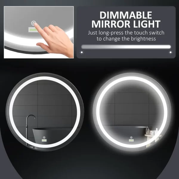 LED Smart Bathroom Mirror Wall Mounted Round Vanity Mirror w/ Lights, Black - Image 5