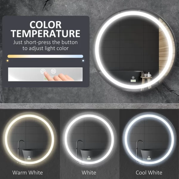LED Smart Bathroom Mirror Wall Mounted Round Vanity Mirror w/ Lights, Black - Image 6