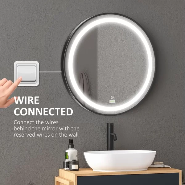 LED Smart Bathroom Mirror Wall Mounted Round Vanity Mirror w/ Lights, Black - Image 7