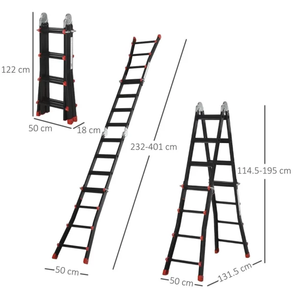 4M Aluminium Duo Ladder Telescopic Herringbone Multi-Purpose DIY Non-Slip - Image 3