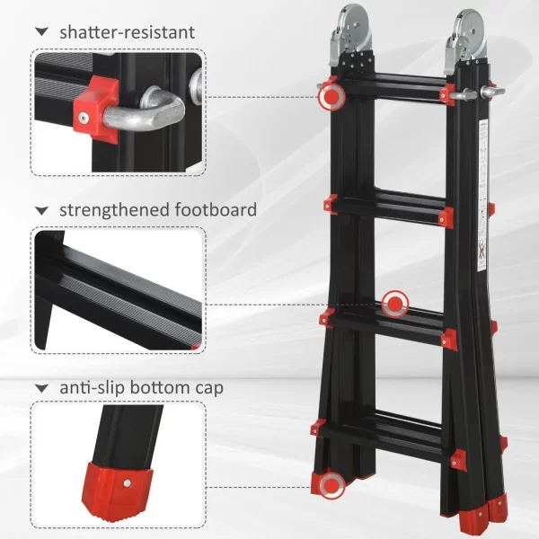4M Aluminium Duo Ladder Telescopic Herringbone Multi-Purpose DIY Non-Slip - Image 7