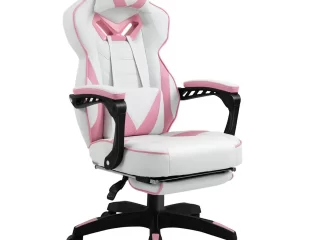 Gaming Chair Ergonomic Reclining w/ Manual Footrest Wheels Stylish Office Pink