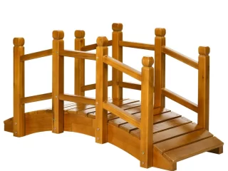 Wooden Garden Bridge Arc Footbridge with Safety Railings for Pond Creek Stream