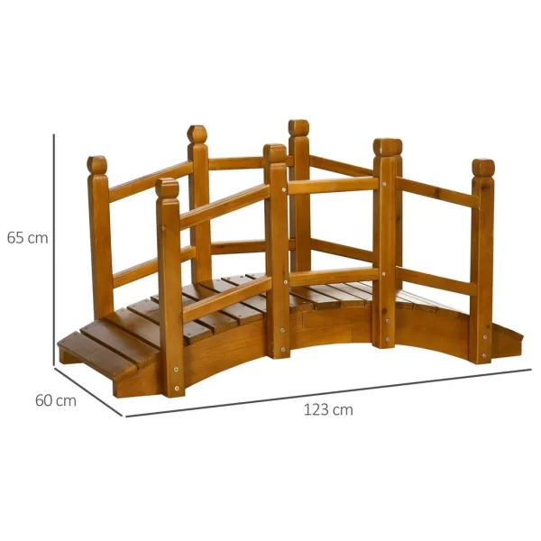 Wooden Garden Bridge Arc Footbridge with Safety Railings for Pond Creek Stream - Image 3