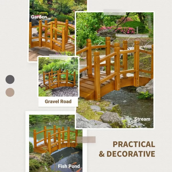 Wooden Garden Bridge Arc Footbridge with Safety Railings for Pond Creek Stream - Image 6