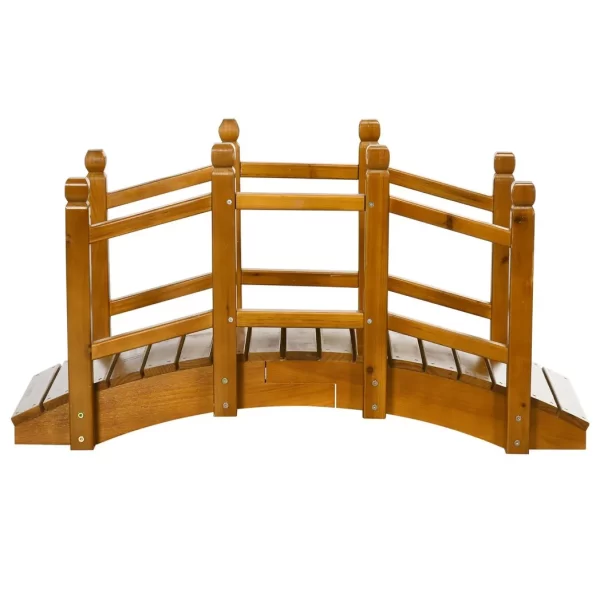 Wooden Garden Bridge Arc Footbridge with Safety Railings for Pond Creek Stream - Image 7