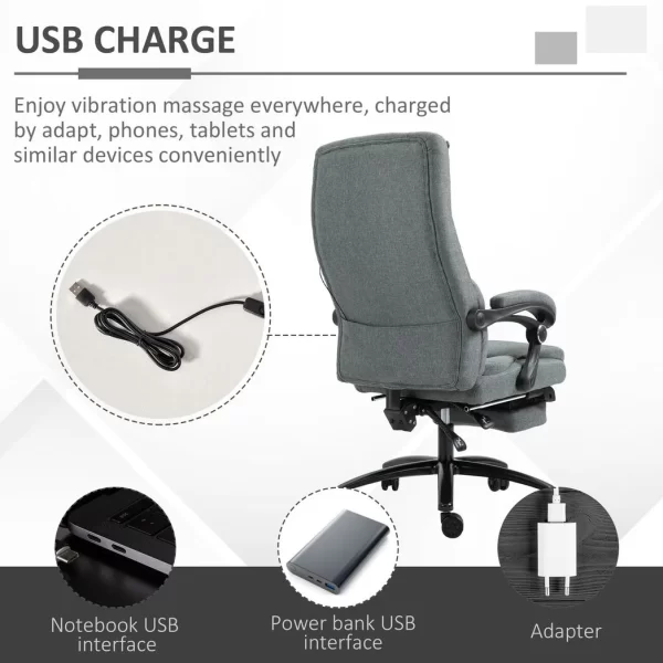 Massage Office Chair with 2-Point Vibration Pillow USB Power 360� Swivel Wheels - Image 6